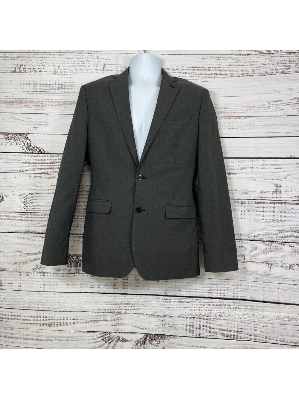 Express Photographer Gray Button Fitted Long Sleeve Blazer